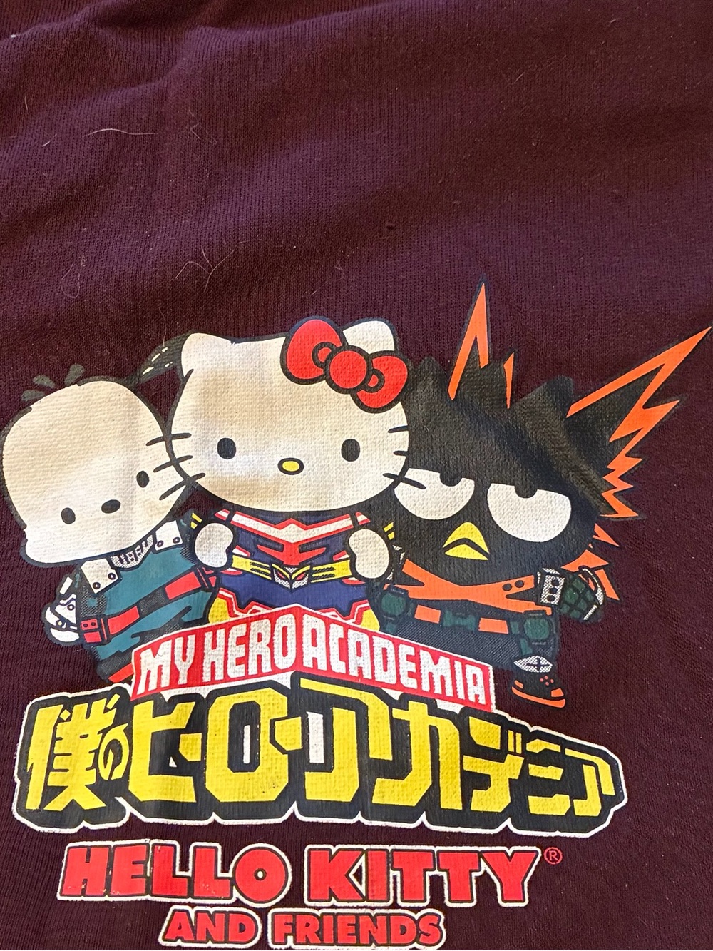 Hello Kitty My Hero Academia Crossover sweatpants- Burgundy size 2x